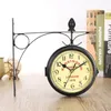 Charminer Vintage Dekoracyjne Dwustronne Metalowe Zegar ścienny Antique Styl Station Clock Wall Wall Wiszące Zegar Czarny