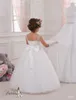 2016 Çiçek Kız Elbise Düğün için Geri Dantel ve Geri Boncuklu Boyun Tül Ballgown Kız Törenlerinde Custom Made