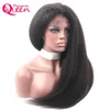 Kinky Straight Glueless Lace Front Wigs för svarta kvinnor med baby hår Virgin Mänskliga Hår Italienska Yaki Paryk Blekt Knots