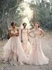 2021 Vintage Wedding Dresses With Champagne Tulle V-Neck Appliques Ruffles Cap Sleeve Party Dress Bridal Gowns