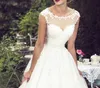 Herbata długość lat 50. vintage sukienki ślubne CAP rękaw klejnot szyi koronkowy tiul linia krótka klasyczna suknie ślubne na zamówienie 271k
