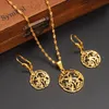 24K Gele Solid Fine Gold Filled Semi-Circle Oorbellen Hanger Ketting Mode Dubai Multilayer Flower Grass Sieraden Set Women's Exquisite