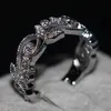 Vecalon marca flor design mulheres anel de jóias topázio cz diamante 925 esterlina anel de banda de casamento de prata para mulheres presente