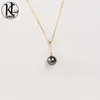 fashionable design Genuine natural culture 9-10mm tahitian pearl jewelry 18K gold adjustable Tahiti Black Pearl Pendant necklace for women