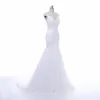 新しい本物の写真新しい白い到着ローブde noivaセクシーなストラップレスマーメイドアップリケビーズは花嫁のウェディングドレスをバインドします123
