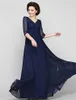 New Free Shipping Dark Navy V-neck A-line Floor-length Half Sleeve Lace and Chiffon Mother of the Bride Dress