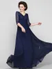 New Free Shipping Dark Navy V-neck A-line Floor-length Half Sleeve Lace and Chiffon Mother of the Bride Dress