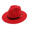 Europeiska amerikanska män kvinnor ullfilt Fedora hattar med bältesspänne Unisex bred Brim Jazz Hat Höst Vinter Panama Cap Trilby Chapeau