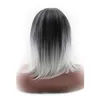 WoodFestival short straight wig black grey ombre carve hair wigs for women heat resistant fiber cosplay 35cm