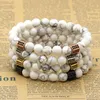 Perles en pierre de marbre Howlite blanc naturel de 8mm, 10 pièces/lot, avec Bracelet rectangulaire en Zircon noir Micro pavé, vente en gros
