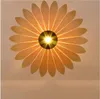 Leder-LED-Pendelleuchte, gelbe Sonnenblume, Holz-Kronleuchter, Beleuchtung, E27-Glühbirne, Leuchte, kreativer Stil für Restaurant, Bar
