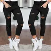 Vente en gros- Womens Ripped Skinny Denim Jeans Coupe taille haute Jegging Pantalon Skinny taille haute Stretch Ripped Slim Crayon Pantalon W09