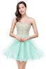 $39.9 Nouveau Pas Cher 7 Couleurs Mini Robes De Soirée Courtes 2020 Petite Dentelle Noire Appliques Tulle Cocktail Bourgogne Robe De Soirée De Bal CPS411