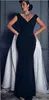 Vintage zwart-wit avondjurken v-hals van de schouder Satijn Chiffon Vloerlengte Backless Prom Dresses Formele Baljurken