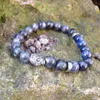 SN0431 Bracelet crâne en argent pour homme BRICOLAGE stretch Bracelet en pierre naturelle Larvikite Brésil Bracelet en pierre de sodalite pour homme