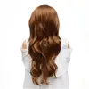 WoodFestival longue perruque synthétique bouclée 70 cm vague lâche femmes cheveux perruques brun oblique frange fibre naturelle wig7942364
