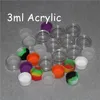 Partihandel 3ML akryl silikonbehållare med klar akrylskärmsbehållare nonstick för oljevax DABS Slickburkar Gratis Hookah Gelhållare
