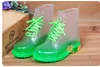 2016 Crystal Jelly Shoes Flat Martin Rainboots أزياء منظور شفاف من منظور المطر أحذية المياه أحذية المرأة الحلوى Col270d