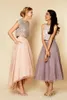 2019 Girls Party Dresses Sparkly Two Pieces Sequins Top Vintage Tea Length Short Prom Dresses High Low Bridesmaid Dresses with Poc6386908