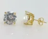 Boucles d'oreilles rondes en or jaune 14 carats avec diamants de laboratoire transparents pour hommes et femmes