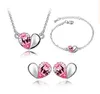 Cristal autrichien coeur 925 argent plaqué pendentif collier boucles d'oreilles et bracelet pour femme ensemble de bijoux de mode