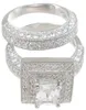 Taille 5-11 Nouvelle arrivée Pave Bijoux de luxe Taille princesse Diamant simulé Topaze 14kt or blanc rempli de mariage femmes bague ensemble cadeau