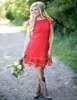 Red Full Lace Short 2019 Bridesmaid Dresses Cheap Western Country Style Crew Neck Cap Sleeves Mini Backless Custom Made maid of ho9778247