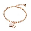 Women Custom Engraved Bracelet Stainless Steel Rose Gold Plated Beads Chain Bracelet with Heart Charm 165mm+45mm Extension