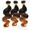 # 1B / 4/30 Medio Auburn Ombre Pelo humano de la Virgen brasileña 3 Bundles con cierre Body Wave Tres tonos Ombre 4x4 Cierre de encaje con tejido