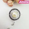 New Arrival Multicolor Rhinestone With Big Pearl Round Retractable Badge Reel Plastic ID Card Holder For Nurse Accessories