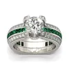 Vecalon Kvinna Lyxiga Smycken Förlovningsring Emerald Simulated Diamond Cz 925 Sterling Silver vigselring för kvinnor