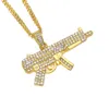 Mens 18K Gold Silver Plated Iced CZ Hiphop Z84 Submachine Gun Pendant Necklace 3mm 24quot Long Cuban Chain Necklace Fashion JE1139030