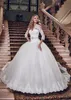 Charmante 2016 weiße Spitze 3/4 Langarm Ballkleid Brautkleider Vintage V-Ausschnitt Ausschnitt hinten Schnürung lange Brautkleider EN6155