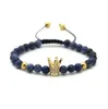 Wholesale 10pcs Fashion 6mm Natural Blue Veins Stone Beads Gold and Platinum Crown Braided CZ Bracelet