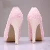 Chaussures de robe de mariée blanche 4 pouces talon chaussures de robe de mariée dentelle fleur chaussures de demoiselle d'honneur match tenue de mariage talons hauts de mariée273K