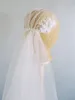 Två lager Juliet Cap Wedding Veil Applique Cut Edge Knee Length Bridal Veil With Comb Tulle 361