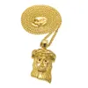 Rostfritt stål Hip Hop Jesus Piece Face Charm Micro Mini Pendant Necklace Gold Plated 24 Cuban Chain Men and Women Jewelry212U