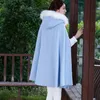 Wholesale-Womens Capes And Ponchoes 2016 New Autumn Winter Long Vintage Wool Coat Women Hooded Fur Poncho Manteau Femme Cloak