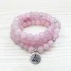 SN1028 Top Sale Love 108 Rose Quartz Mala Beads Bracelet Women Yoga Jewelry Buddhist Necklace Heart Chakra Lotus Charms Bracelet