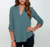 Women Blouse Long Sleeve V-Neck Chiffon Shirts Loose Solid Color Women 9colors Free Shipping