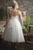 Gorgeous Plus Size Tea Length Dresses A Line Short Casual Beach Garden Wedding Dress Bridal Gowns Strapless Lace Appliques Brides Wear