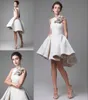 Haute Couture Yüksek Düşük Güzel Dantel Kısa Gece Elbise Pileli Balo Elbise Etek Ünlü Prenses Mürettebat Boyun Çiçek Tasarımcısı Yırtı 233b