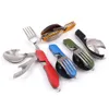 Wholesale 100pcs/lot 3 in 1 Outdoor camping foldable Knife Fork Spoon survival folding Steel Tableware Multi-functional Cutlery