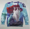 Atacado-20 Estilos de gato bonito! Mulheres / Homens Harajuku Sueter 3D Impressão Animal Galáxia Espacial Cat Sweatshirt Hoodies Engraçado Pizza Inverno Roupa