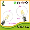 G80 led filament bulb light High brightness 50000hrs lifetime ce rohs ul e27 e14 b22 6w led filament bulb for indoor decoration