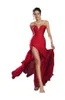 Vintage rotes Ballkleid, wunderschönes sexy langes Chiffon-Damenkleid für besondere Anlässe, Sommerurlaub, Abendpartykleid