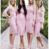 Glamorous Long Sleeves Bridesmaid Dresses Jewel Neck Full Lace Knee Length Wedding Guest Dress Stylish Bottom Split Bridesmaids Dresses