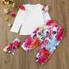 El más nuevo conjunto de ropa para bebés, conjuntos para niñas, camiseta Floral de manga larga, pantalones de flores y diadema, conjuntos de ropa para niñas de 3 uds, primavera y otoño