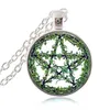 Collier pentagramme plante verte pendentif arbre en rotin Wiccan étoile Pentacle bijoux pendentif occulte collier cabochon en verre chaîne en argent ras du cou