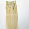 160g 10pcs/set Clip in hair Extension human hair #613/Bleach Blonde 20 22inch Straight Brazilian Hair Extensions